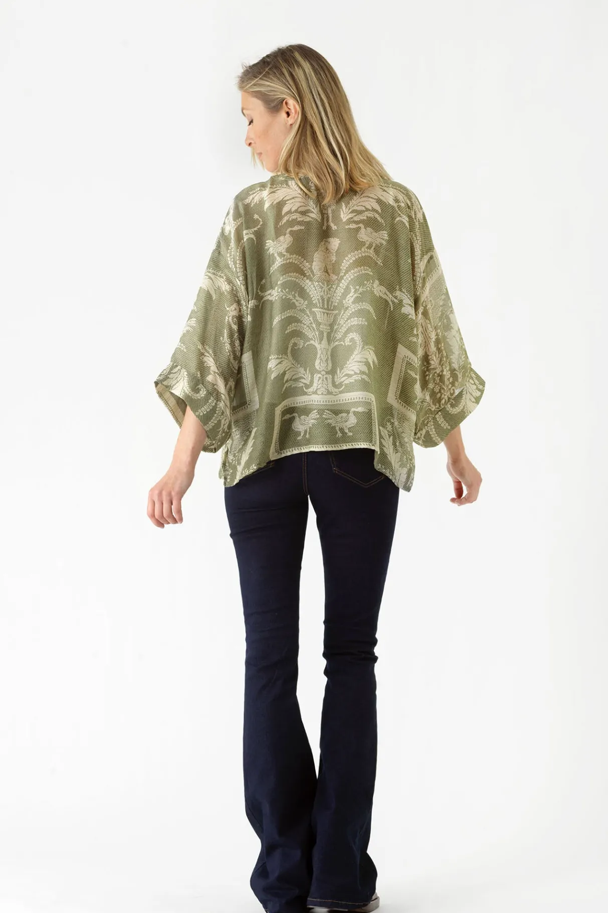vintage_damask_sage_kimono_1.webp Discount One Hundred Stars Vintage Damask Sage Kimono
