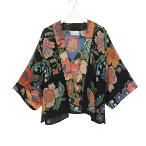 Best Sale One Hundred Stars Woven Flower Black Crepe Kimono