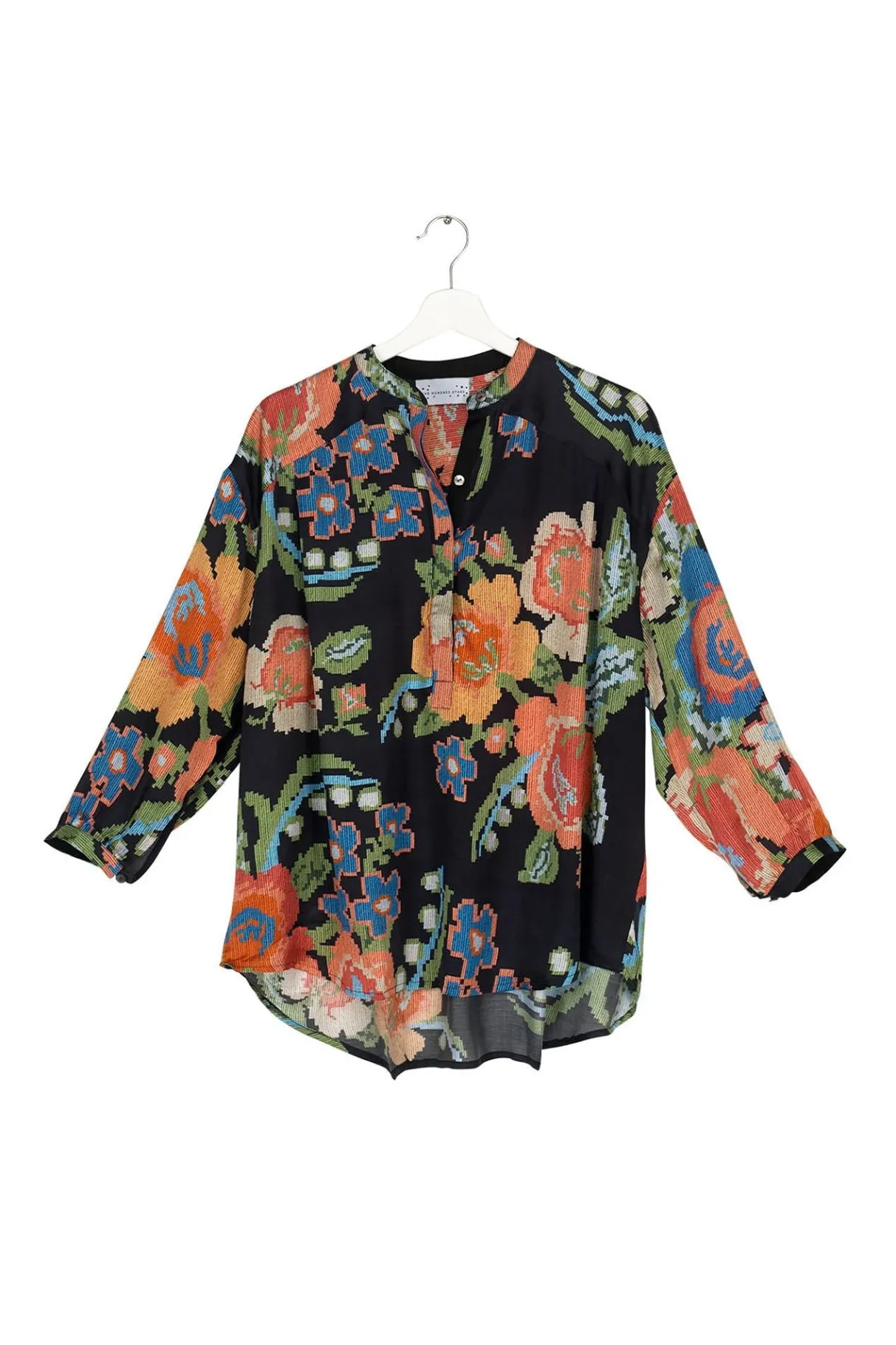 woven_flower_black_darcy_shirt_0.webp Store One Hundred Stars Woven Flower Black Darcy Shirt