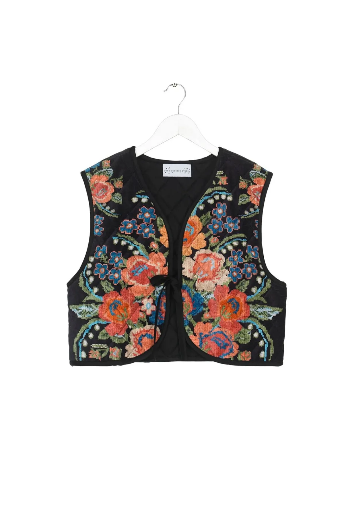 woven_flower_black_gilet_2.webp Online One Hundred Stars Woven Flower Black Gilet