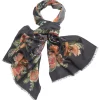 Best One Hundred Stars Woven Flower Black Wool Scarf
