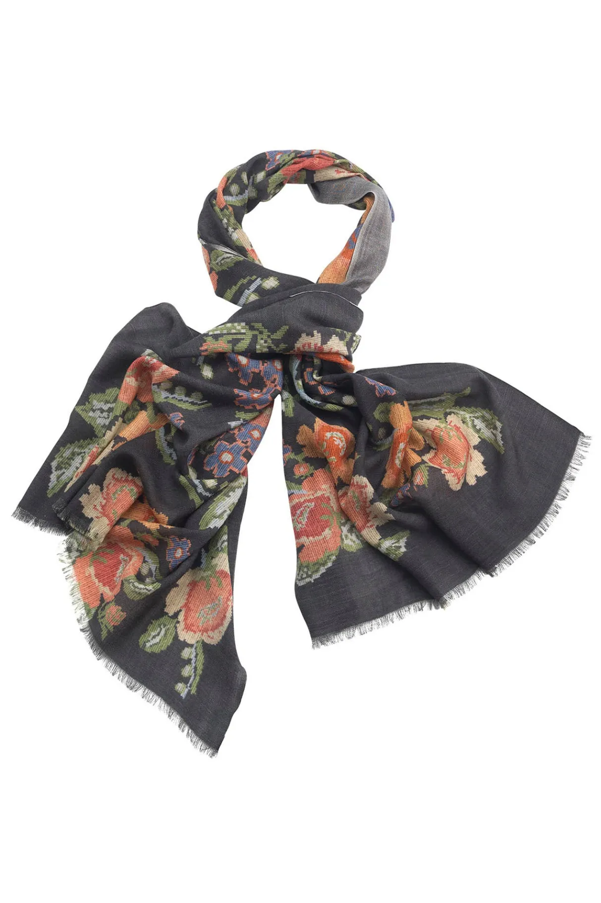 woven_flower_black_wool_scarf_0.webp Best One Hundred Stars Woven Flower Black Wool Scarf